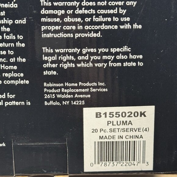 Oneida Pluma Stainless Flatware 20 Piece Set Serves 4 B155020K - Picture 6 of 6